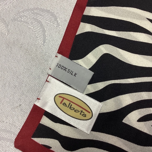 TALBOTS. Red white n black silk scarf ZEBRA PRINT MUST SEE. NEW - Picture 2 of 5